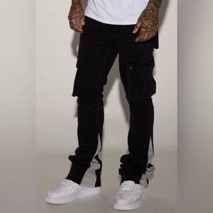 Carried Cargo Stacked Skinny Flared Jeans - Black